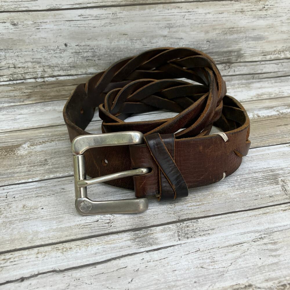 Timberland Western Belt Braided Leather Womens Chunky‎ Small Brown  Boho Outdoor